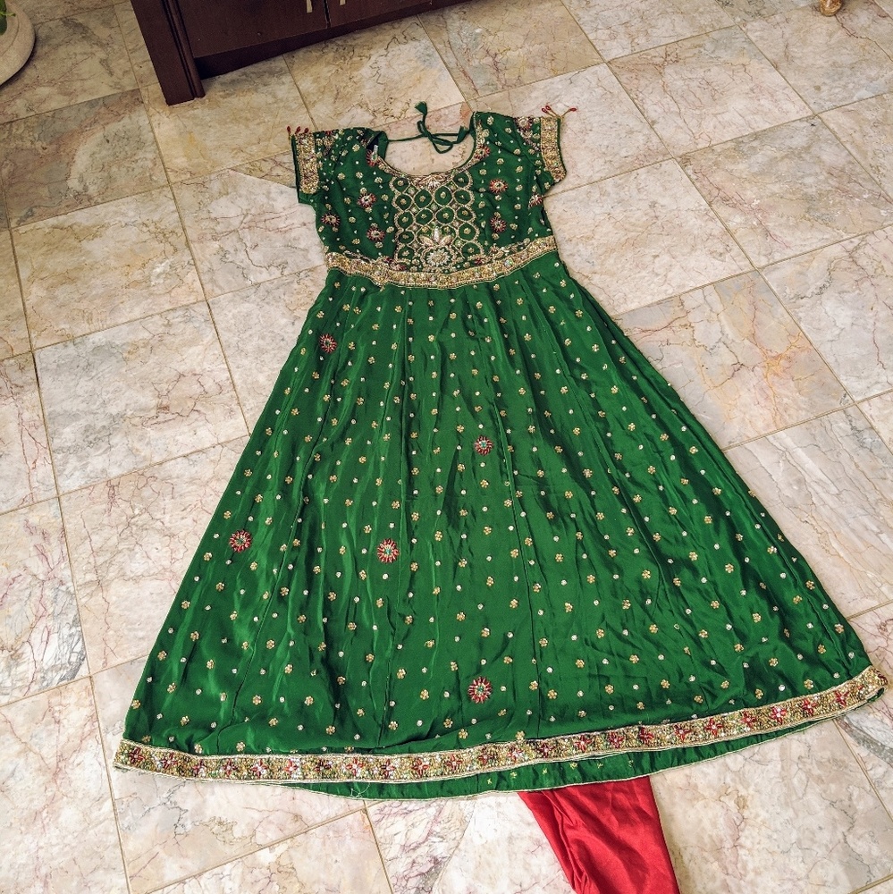 Green indian long gown like Anarkali